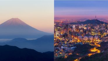 Mont Fuji au Japon et Tour Namsan en Corée du Sud
